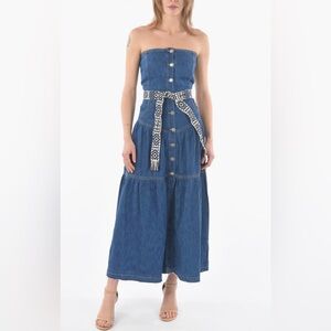 Pinko Strapless Denim Maxi Dress with Belt